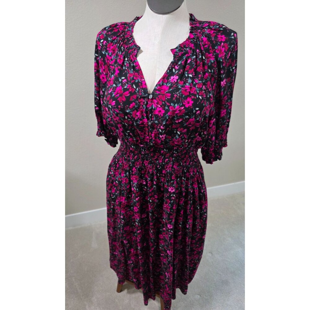 Floral Smocked Waist Midi Dress With Button-Front & Puff Sleeves GAP
